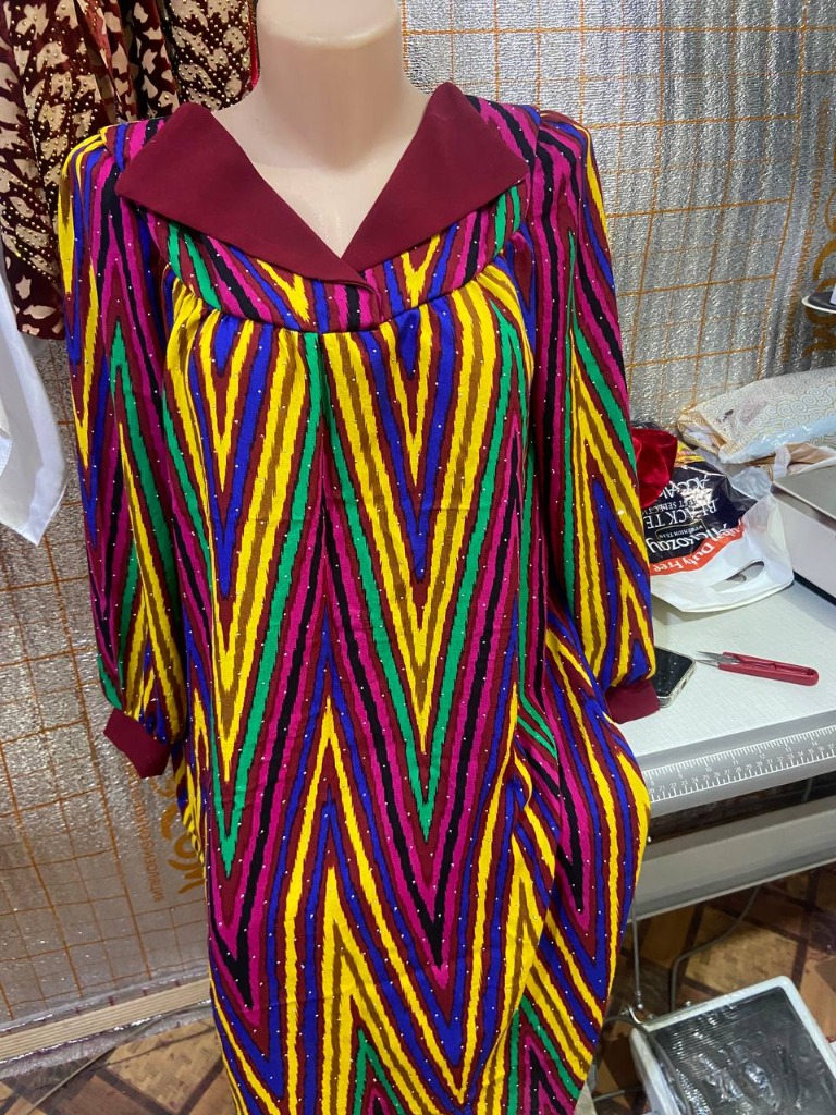 Rainbow silk xonatlas dress sewn by Shahzoda